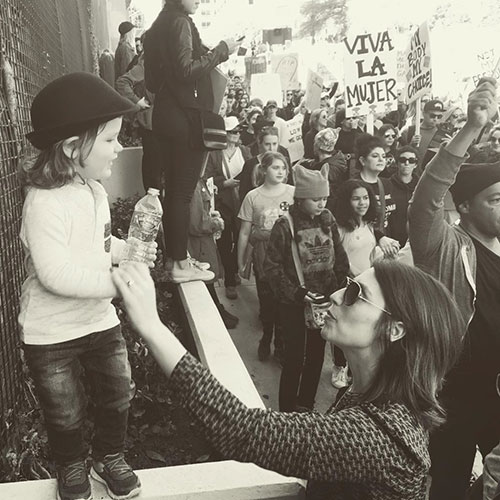 Anna Bakalis with her son at the Women's March in Los Angeles